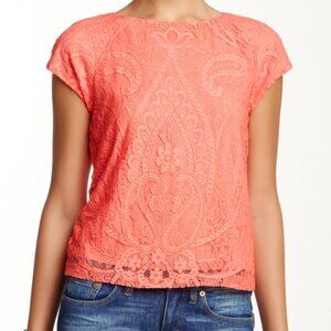 Alice + Olivia Coral Floral Lace Boxy Tee